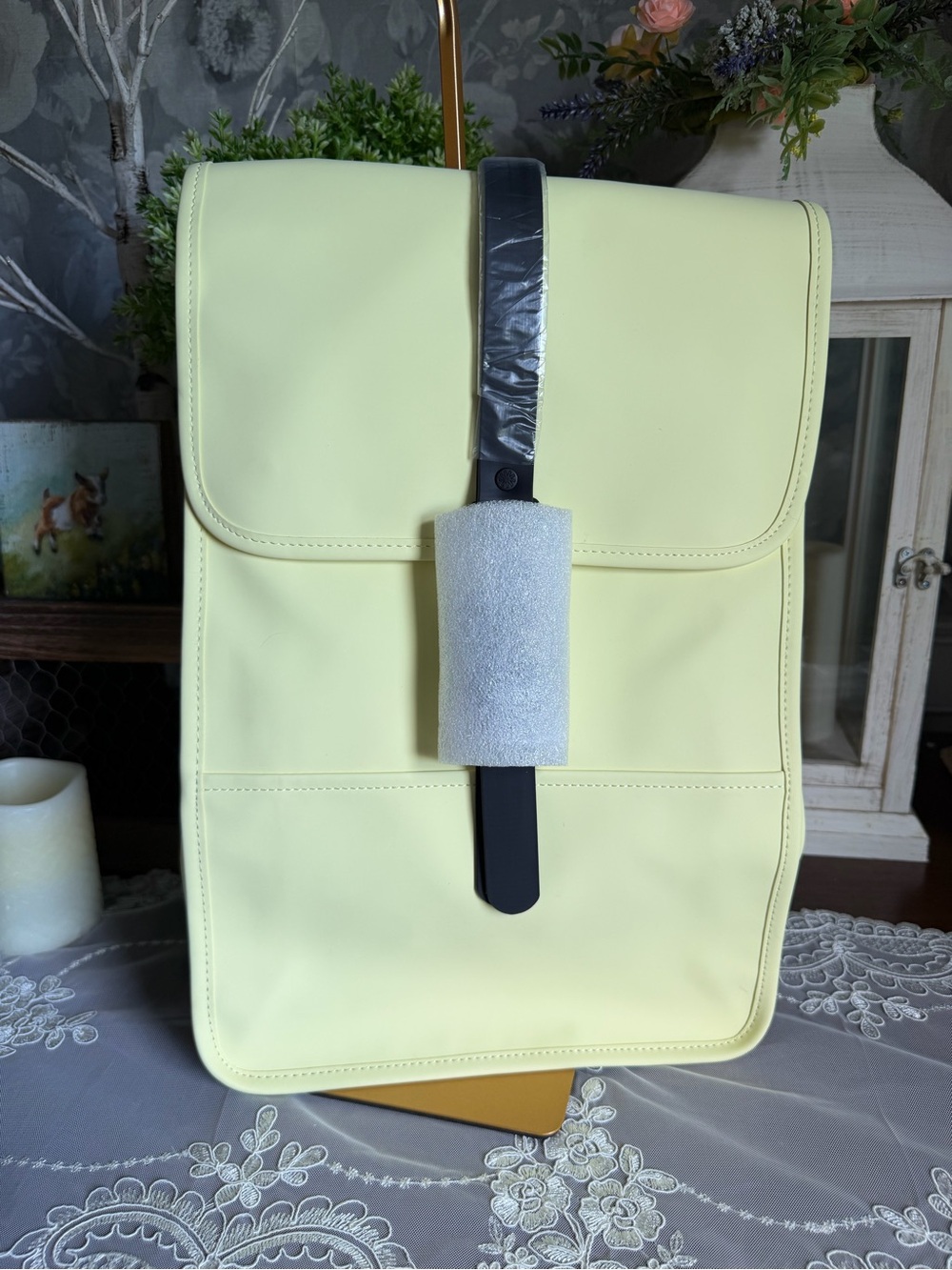 NWT RAINS Straw Yellow Minimalist Backpack with Black Straps